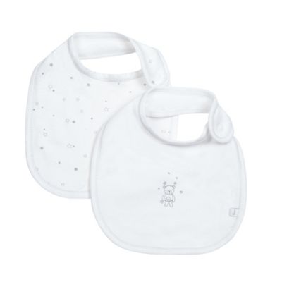 Pack of two babies white teddy and star printed bibs